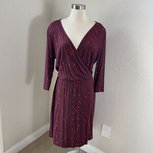Boden Womens 12L Cressida Faux Wrap Dress 3/4 Sleeve Stretch V Neck Knee Length